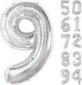 Silver 9 Balloon, Number Balloons 40 Inch, 9th Giant Birthday Decorations for Boys Girls, 19th 29th Silver Party Decorations Supplies, Number 9 Balloon