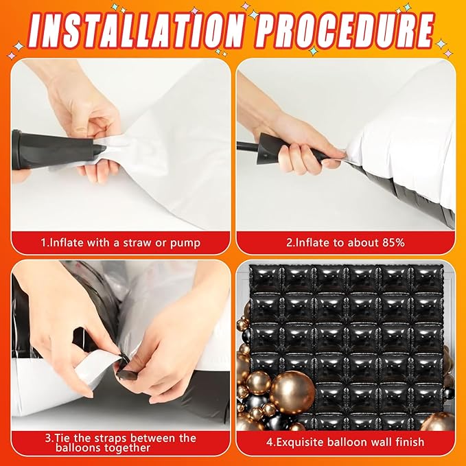 36 Piece XL Black Square Foil Balloon Wall Screen Double Sided Square Balloon Screen Tunnel Arch Kit Mylar Square Balloons For Baby Shower Graduation Prom Birthday Party Decorations (Black)