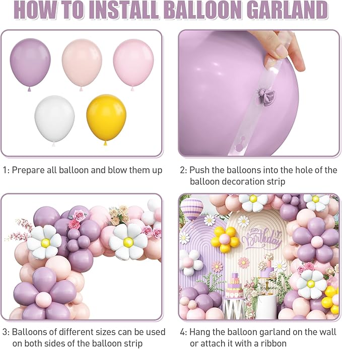 Daisy Balloon Garland Arch Kit,Retro Purple Yellow Pink Hippie Boho Balloons Garland Daisy Flower Balloons For Birthday Baby Shower Bridal Wedding Groovy Daisy Party Decorations