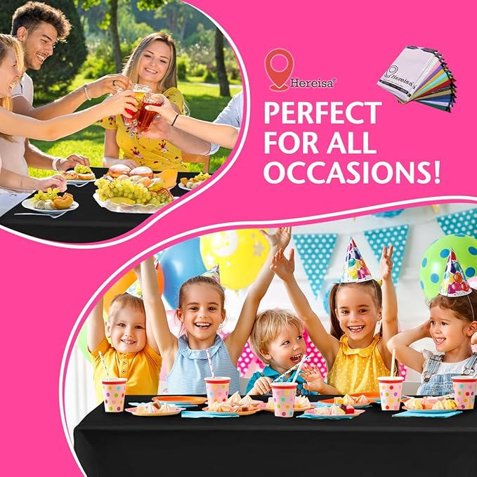 Disposable Plastic Tablecloth Black 54x108 Inch, 5-Pack Waterproof Rectangular Table Cover for Parties, Picnics, Dining Protection