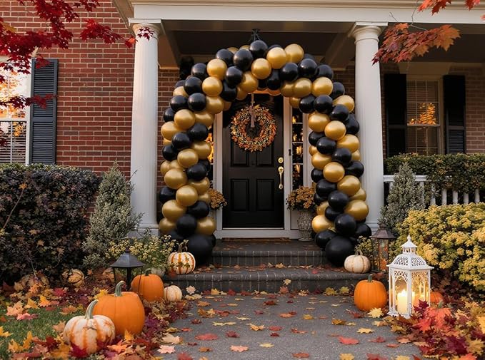 50 Pack 12 Inch Gold and Black Latex Balloons (25 + 25), Black and Gold Party Decorations, New Year’s Eve (NYE) Party Supplies, Adult Birthday & Anniversary Balloon Arch Kit, Photo Backdrop
