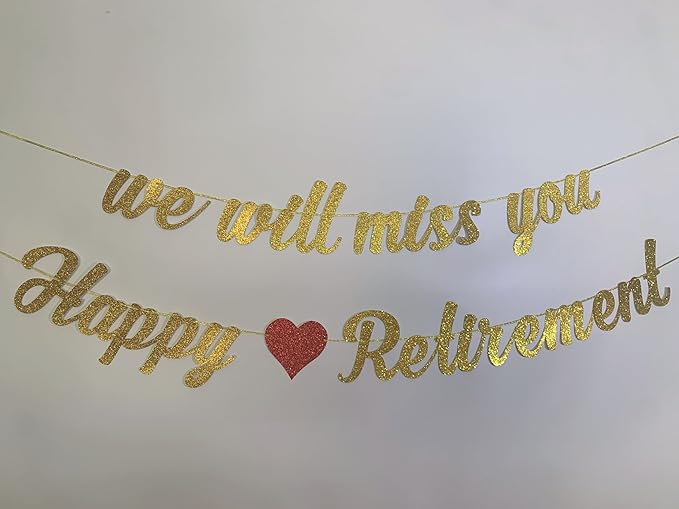 Happy Retirement Banner and We Will Miss You Banner for Retirement Party Decorations(Pre-Strung)