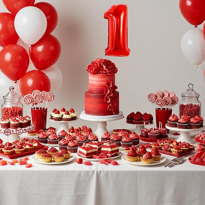 TONIFUL Balloons 16 Inch Red 0-9 Number Mylar Foil Balloons 10 Pcs Custom digitalal Balloons for 2026 New Year Eve Birthday Party Engagement Graduations Anniversary Baby Shower