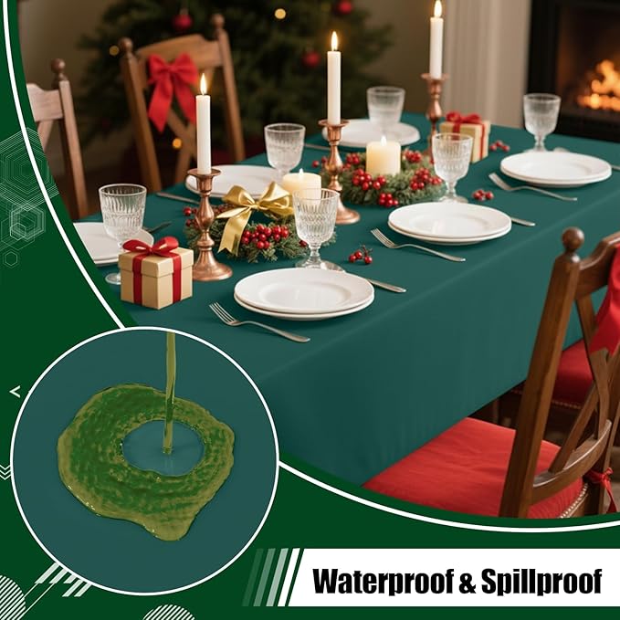 Smiry Disposable Table Cloth - 10 Pack, 54 x 108 Inch Waterproof Rectangle Tablecloths for Parties, Decorative Plastic Table Cover, Leakproof & Sturdy, Christmas Green