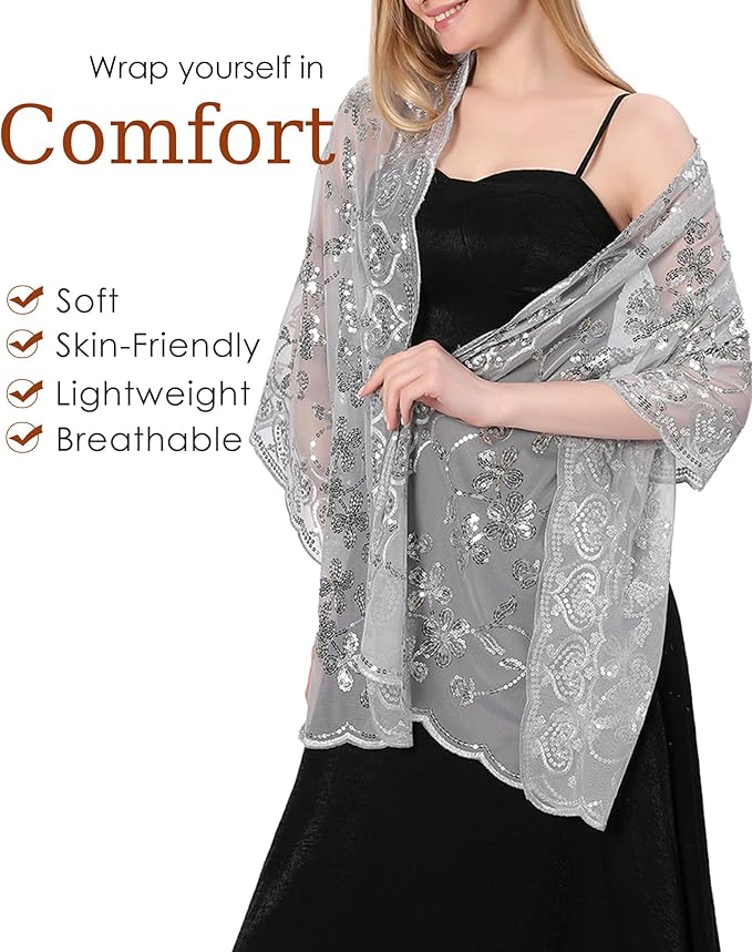 Gossifan Shawls and Wraps for Evening Dresses Sheer Women Elegant Glitter Shawls Soft Sparkly Wedding Bridal Scarf