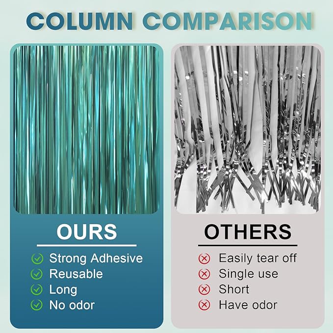 3.3 x 6.6 ft Foil Fringe Backdrop Curtains, Tinsel Streamers Party Decorations, Fringe Backdrop for Birthday, Baby Shower, Gender Reveal, Graduation (9, Retro Green)
