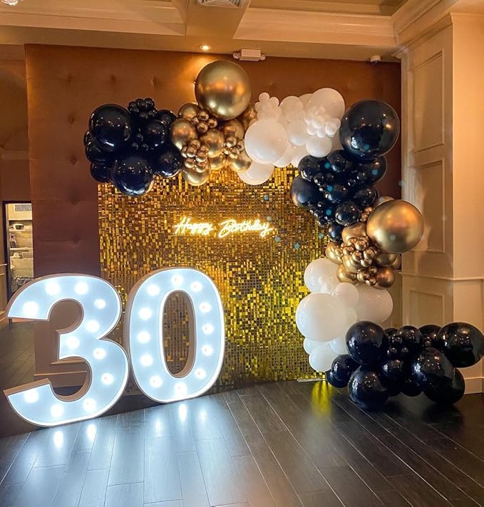Black and Gold Balloon Garland Arch Kit, 185Pcs Explosion Star Black White Metallic Gold Confetti Latex Balloons for Birthday Anniversary Wedding Engagements Baby Shower Party Decorations