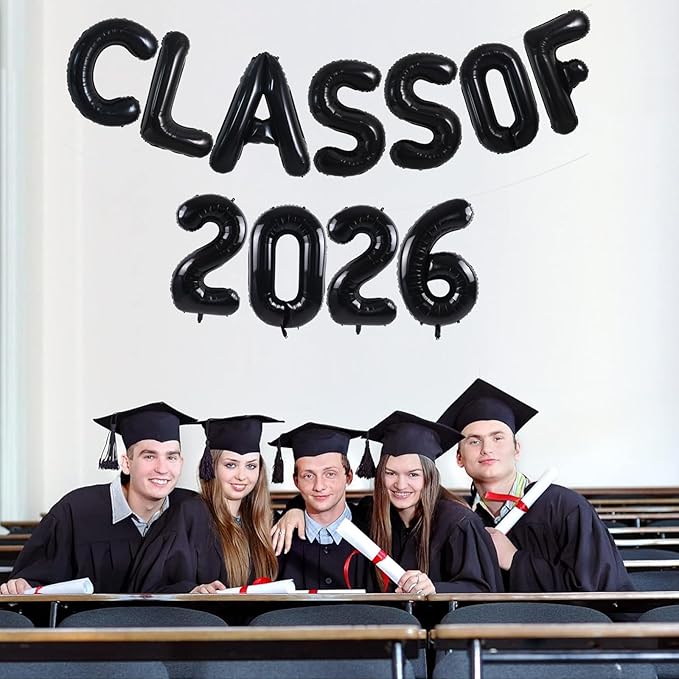 TONIFUL Black Class of 2026 Graduation Balloon Banners Foil Balloons Decorations 2026 Congrats Grad Balloons for Class of 2026 Congratulation Graduations Party Supplies