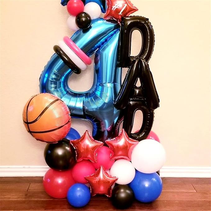 Blue 4 Balloons, 40 Inch Large Foil Number Balloons Set 0-9, Self Inflating Digital 4 Helium Balloon for Boys Men 4th 40th Age Birthday Anniversary Graduation Party Decorations Photo Shoot Supplies
