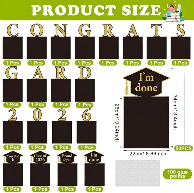 Qunclay 20 Pcs Graduation Photo Yard Sign 2026 Congrats Grad Decorations 13 x 8 Inches Class of 2026 Display Photo Yard Sign with Stakes Outdoor Graduation Pictures Display for College High School