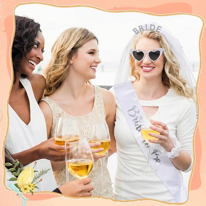 6 Pack Bachelorette Party Accessories with Heart Sunglasses Bride to Be Headband Sash and Veil White Lace Garters and Gloves for Bride Wedding Bridal Shower Bachelorette Party Favors