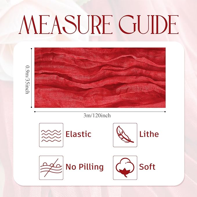 Wokceer Red Cheesecloth Table Runner Valentine's Day 6Pack 10FT Boho Gauze Cheese Cloth Table Runner for Party Long Rustic Sheer Easter Runners for Baby Bridal Shower Wedding