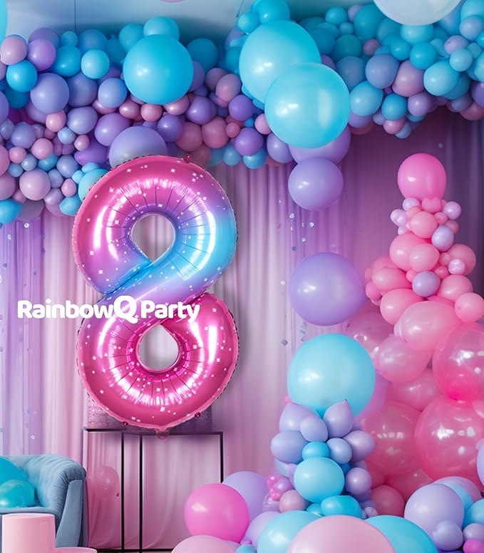 8 Balloon Number 40 Inch for Boy or Girl Big Starry 0-9 Foil Mylar Large 8 Number Balloon Happy 8th Birthday Party Anniversary Decorations Supplies