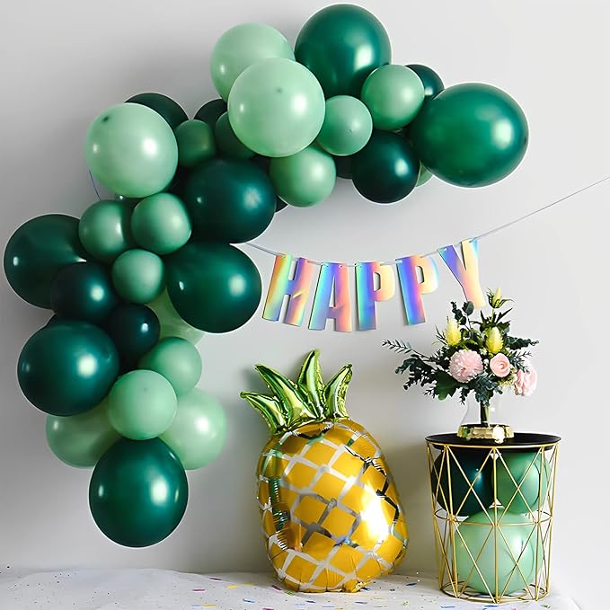 105pcs Dark Green Balloons 12inch Hunter Green Balloons for Birthday Dinosaur Baby Shower St. Patrick's Day Summer Jungle Forest Safari Party Decorations