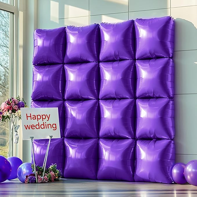 NISOCY 48PCS Purple Square Foil Balloons Wall Backdrop Double Sided Purple Balloons Tunnel Arch Kit for Baby Shower Birthday Wedding Party Decoration