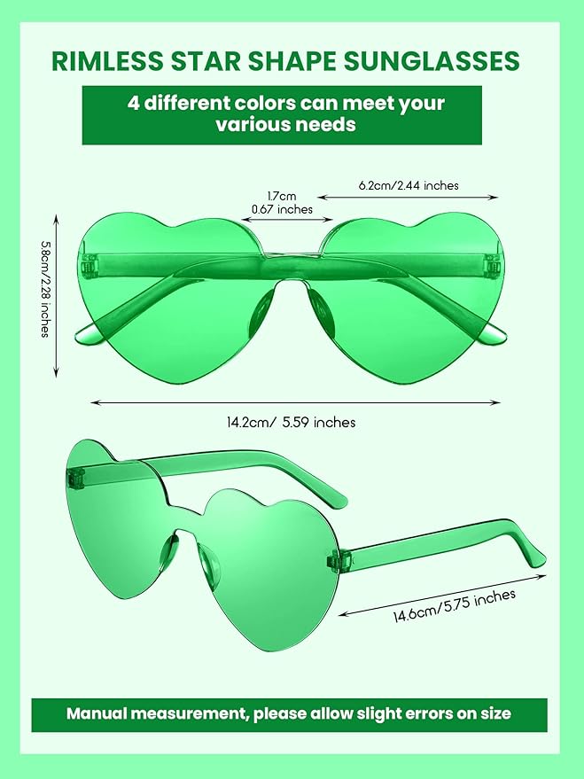 Weewooday 40 Pairs Heart valentines Glasses Rimless Heart Shaped Frameless Sunglasses Transparent Sunglasses Tinted Eyewear