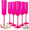Ciaell 24 Pack Plastic Champagne Flutes - Hot Pink 6 Oz Disposable Champagne Glasses - Square Plastic Toasting Glasses for Party Birthday Anniversary Wedding & Easter