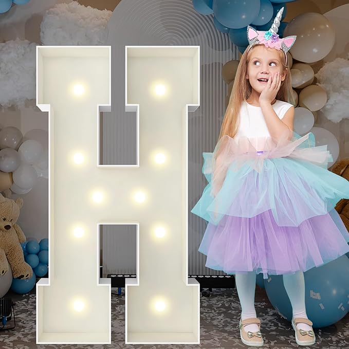 3FT Marquee Light Up Letters, Large Marquee Letters, Pre-cut Foam Board Letter H for Engagement Wedding Decorations Birthday Party Backdrop Decor, Balloon Arch Kit