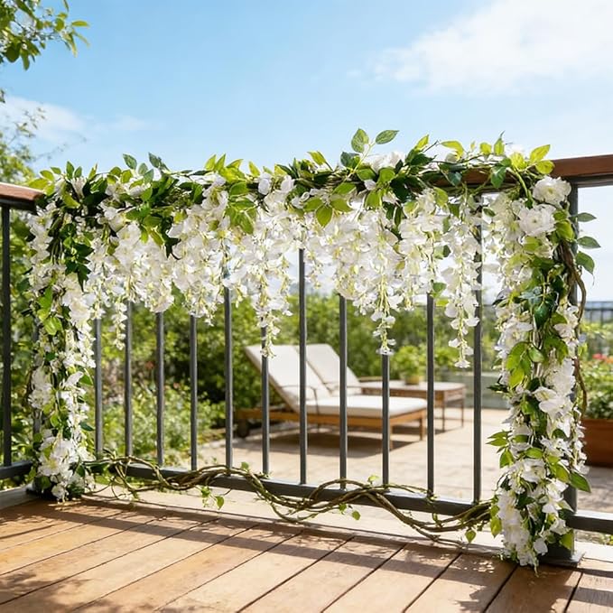 5 Pcs Wisteria Garland Artificial Flower Arch Floral Garland Decor Fake Hanging Flowers for Wedding Arch