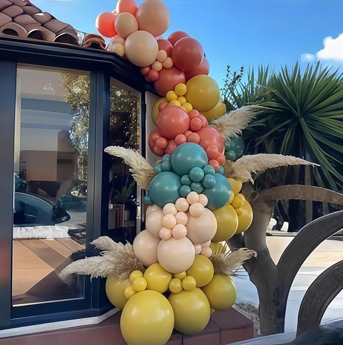 126PCS Muted Boho Rainbow Balloon Arch Garland Kit, Retro Dusty Pink Orange Mustard Yellow Sage Green Slate Blue Balloon for Groovy One Birthday Boho Baby Shower Back to School Daisy Party Decorations