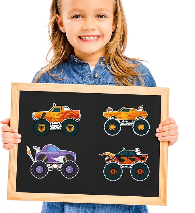 24 Sheets Monster Truck Make a Face Sticker Sheets for Kids Todders Activities, Make Your Own Stickers for Kids Birthday Party Favor Supplies Craft