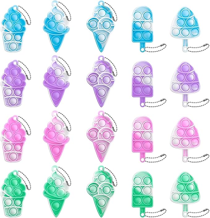 20Pcs Pop Keychain Fidget Toys Pop Ice Cream Fidget Toys Relieve Anxiety Stress Hand Office Desk Toys for Kids Adults