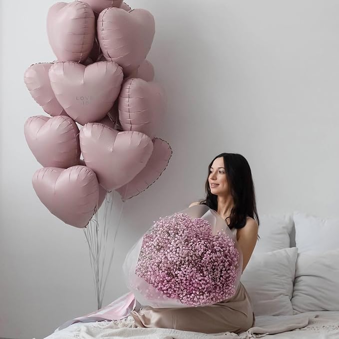 Pink White Heart Balloons,10Pcs Cream Baby Pink Foil Heart Shaped Balloons,18Inch Sand White Helium Balloon for Valentines,Engagement,Birthday,Baby Shower,Wedding Party Decorations