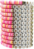 Bachelorette Party Favors, Wedding Gifts, 12 Pcs 6.7 inch Pink Orange Bride Tribe Clay Bead Bracelet Preppy Bracelet Stretch for Women Bridal Shower Decorations Beach Supplies (Pink Orange Series)