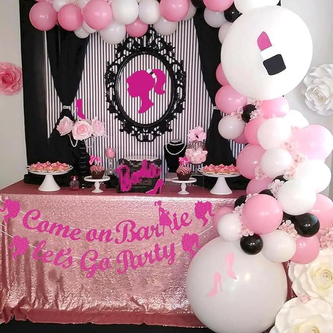 Hot Pink Girls Princess Birthday Decorations, Come On Ba*bie Let’s Go Party Banner, Let's Go Bachelorette Bridal Shower Party Decorations Supplies