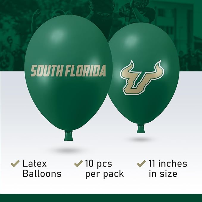 South Florida Bulls Balloons 10 Pack 11" Official Licensed Logos, Helium Quality Latex Balloons, Perfect for College Football Team Celebration, Decorated Front and Back by Westrick