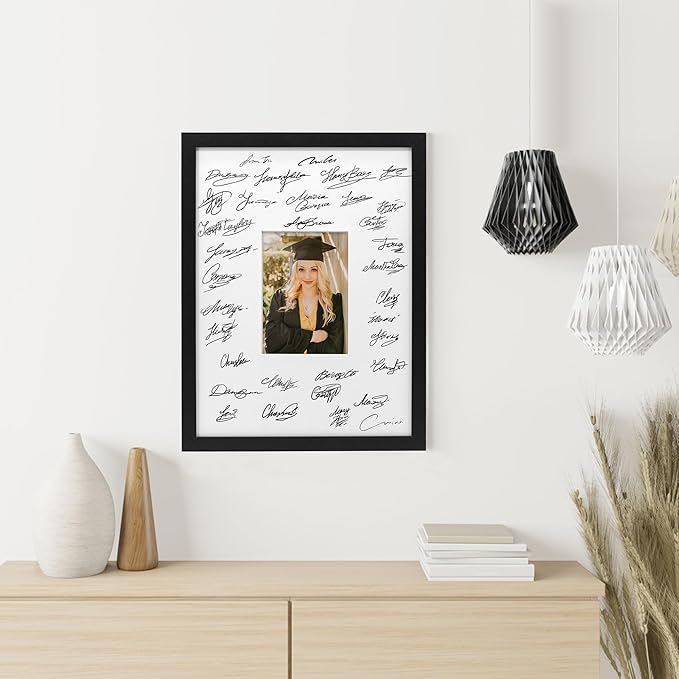 GraduatePro 12x16 Signature Picture Frame Board for 5x7 Photo with Signable Mat for Birthday Party Graduation Wedding Guest Book Gold