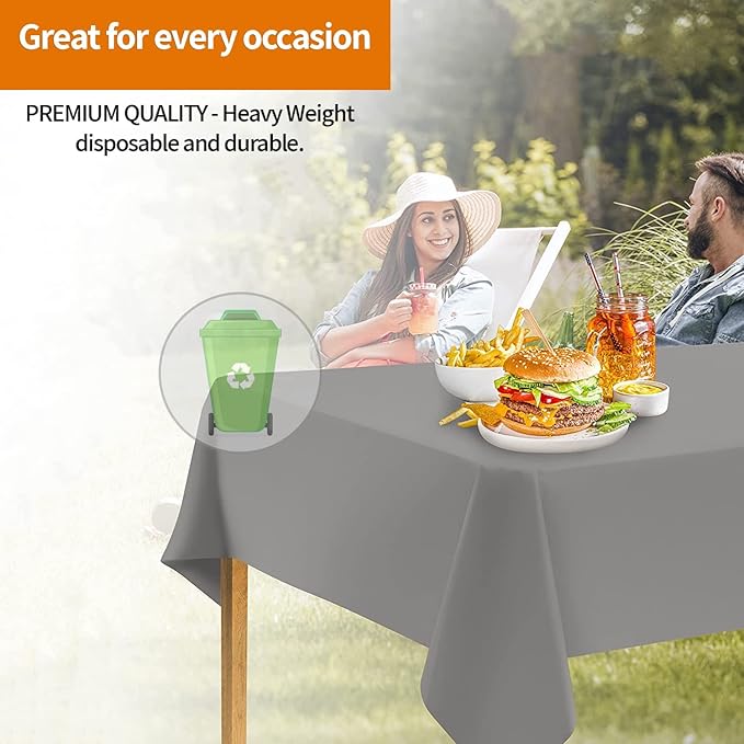 Party Dimensions Silver Disposable Plastic Tablecloth for Rectangle Tables (48 Pack) Premium Decorative Table Cloths for Parties, Events & Weddings, Indoors & Outdoors, 54 x 108 inches