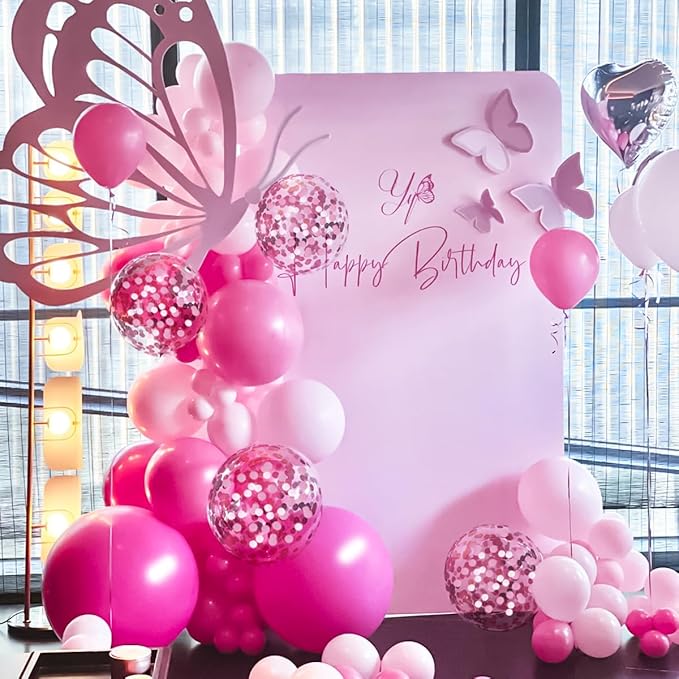 Pink Balloon Arch Kit, 146 PCS Hot Pink Light Pastel Pink Metallic Balloons Garland with Confetti for Bridal Baby Shower Birthday Princess Wedding Party Decorations
