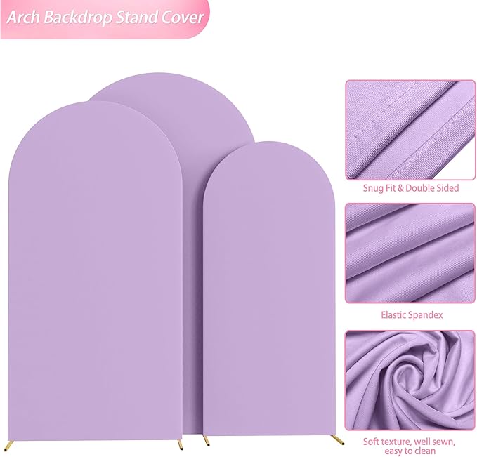 Wokceer Wedding Arch Backdrop Cover (7.2FT, 6.6FT, 6FT) Set of 3 Spandex Fitted Wedding Arch Stand Covers for Round Top Chiara Backdrop Stands Cover for Birthday Party Ceremony Decor Lavender