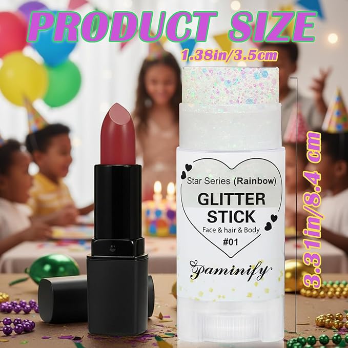Rainbow White Hair Glitter Stick for Kids,Mermaid Fairy Costume Body Face Glitter, Singer Concert Cosplay Glitter Makeup,Waterproof Sequins Rave Accessories,Mardi Gras Outfit for Women