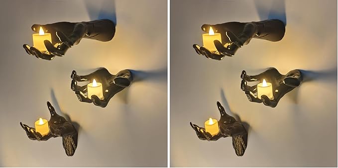 DAZONGE Halloween Decorations, Pack of 6 Wall Mounted Creepy Reaching Hands with Lighted Candles, Life-Sized Horror Hands for Gothic Wall Decorations, Scary Halloween Decorations Indoor