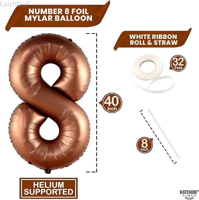 KatchOn, Coffee Brown 8 Balloon Number - 40 Inch, Brown balloon Number 8 | Coffee Birthday Decorations for Boy | 8 balloon Number for Birthday Decorations Girls