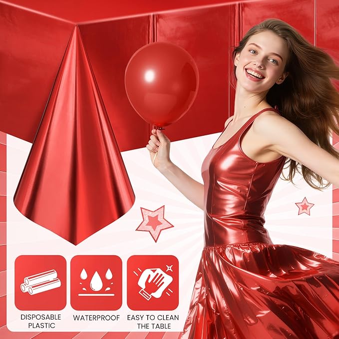 1 pcs Red Tablecloth Plastic -Stunning Metallic Matte Finish, 40" x 108" Christmas Table Cloth, Perfect for Carnival Birthday Party Decorations Casino Night Graduation Table Supplies