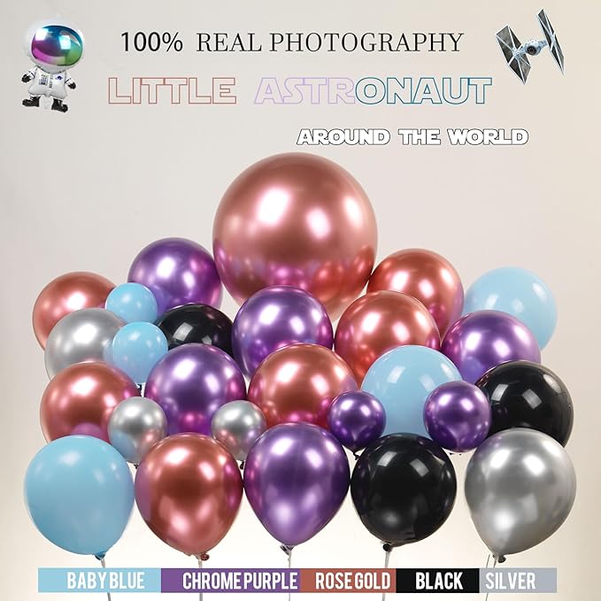 Galaxy Space Balloon Garland Kit 140pcs purple blue black Outer Space Astronaut Moon & Star Diy 4D planet Balloons for girl two the moon birthday decorations Kids Party Supplies