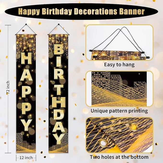 Birthday Decorations Banner, Happy Birthday Door Sign for Men Women Boys Girls Ideal Birthday Decorations Party Supplies Outdoor Indoor 72 x 12 Inch