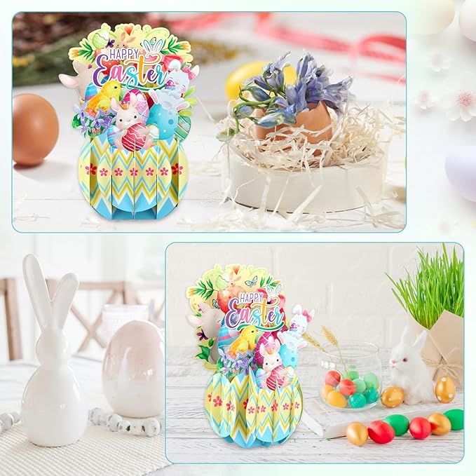 FaCraft Easter Pop Up Cards - Pop Up Easter Greeting Cards for Kids Adults with Golden Envelope, Spring Gift for Daughter Son Friend Family Grandson Granddaughter (3D Bunny & Chick Design)