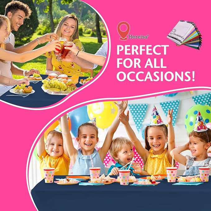 Disposable Plastic Tablecloth Navy Blue 54x108 Inch, 5-Pack Waterproof Rectangular Table Cover for Parties, Picnics, Dining Protection