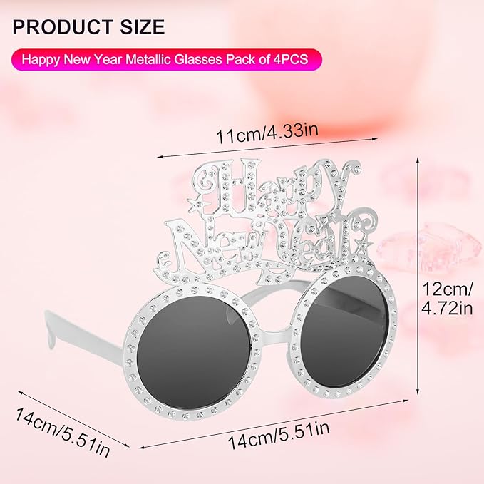 Happy New Year Metallic Glasses Shiny 2026 Party Eyeglasses for Adults & Kids Fun NYE Accessories & Photo Booth Props