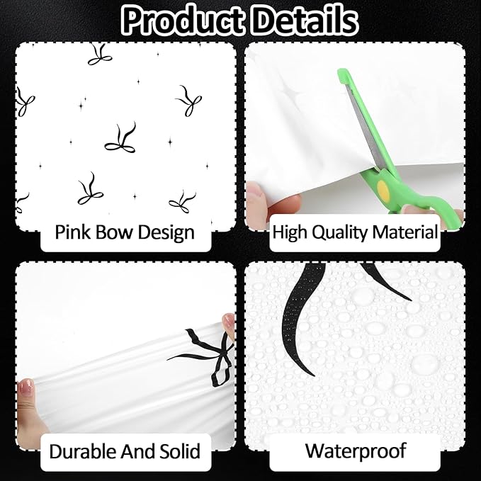 4Pcs Black Bow Birthday Party Decoration Girl Tablecloth Plastic Black White Bow Table Cloth Waterproof Rectangle Tablecover for Women Baby Shower Bachelorette Engagement Supplies 108x54in