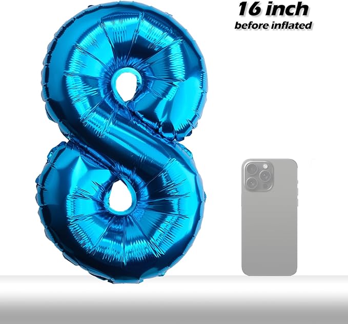 [20 Pcs] 16" Blue Foil Number Balloons (2 sets of 0-9) - Mylar Aluminum Hanging Decorations for Graduation, Birthday, Christmas & New Year's Eve Parties