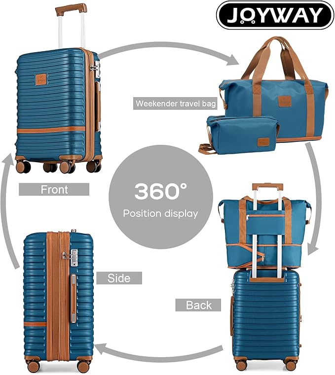 Joyway Luggage Set 3 Piece Suitcase Sets with Spinner Wheel,Hardside Expandable Travel Laggage with TSA Lock (20/24/28 Navy Blue