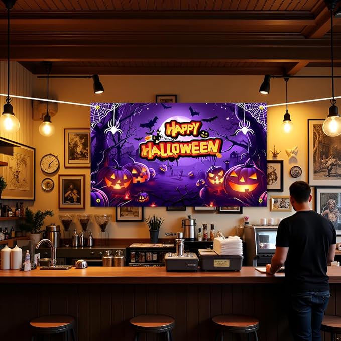 Large Halloween Party Banner and Backdrop for Indoor & Outdoor, Yard Garden Halloween Decorations & Party Supplies(Purple)