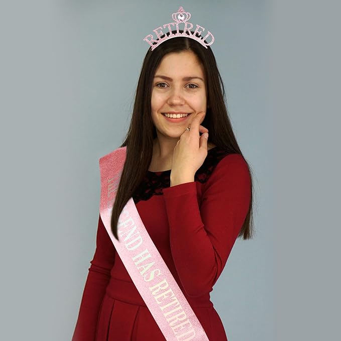 Retirement Gift for Woman - Pink Sash and Crown Headband Party Decorations - The Legend Has Retired - Elegant Cute Rhinestone Headband