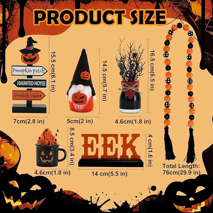 Halloween Decorations 6PCS Tiered Tray Decor, Cute Tabletop Halloween Decor for Home Tray Shelf Fireplace Mantel Office Desk Table Centerpieces Farmhouse Rustic Spooky Wood Signs