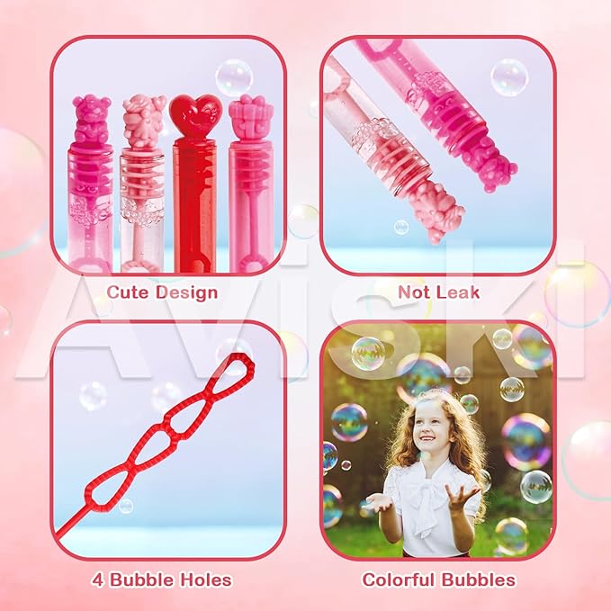 28 Pack Cards for Kids, 4 Different Designs Cute Bubble Wands with Valentines Gift Cards for Boys Girl School Classroom Exchange Prize, Fun Valentines Party Favors Toys